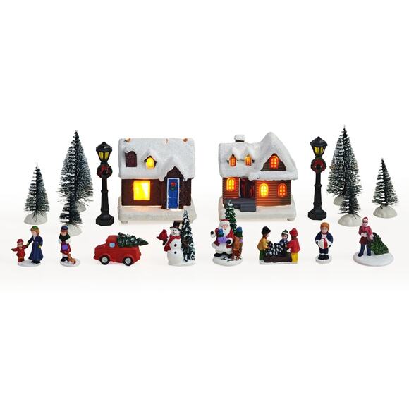 Other - Christmas Village Complete Set Light Up Houses LED Miniature Figurines Holiday